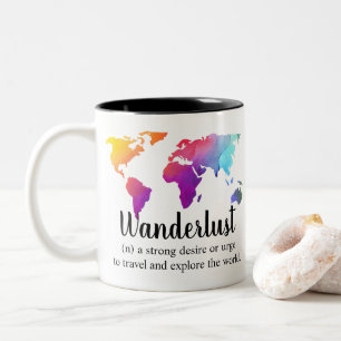 Wanderlust/kleurrijk ontwerp voor Wereldkaart Tweekleurige Koffiemok