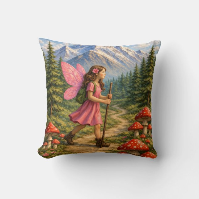 Wanderlust Mountain Fairy Hiker Fairycore Mushroom Kussen (Voorkant)