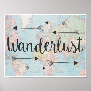 Wanderlust op het poster van de  wereldkaart