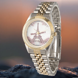 Wanderlust Parijs Eiffeltoren Blush Roze Reizigers Horloge