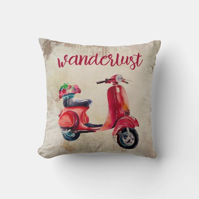 Wanderlust - Red Waterverf Scooter |  beeld Kussen (Voorkant)