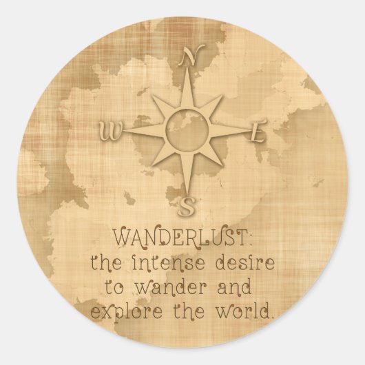 "Wanderlust..." Reizende offerte op papier Ronde Sticker (Voorkant)