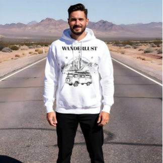 Wanderlust Retro Camper Van & Bergkompas Ske Hoodie