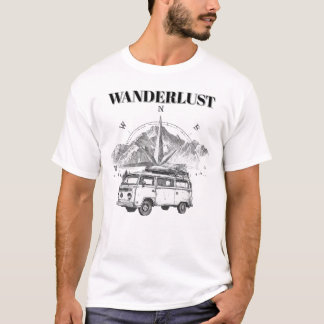 Wanderlust Retro Camper Van & Bergkompas Ske T-shirt