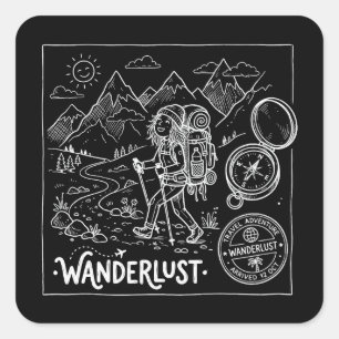 Wanderlust Rugzak Doodle Vierkante Sticker