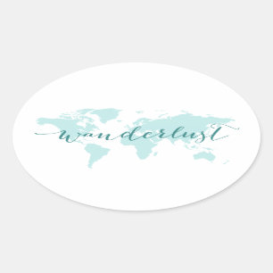Wanderlust, verlangen naar reizen, blauwgroen were ovale sticker