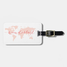 Wanderlust, verlangen naar reizen, wereldkaart bagagelabel