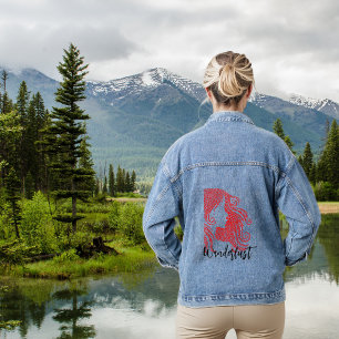 Wanderlust Vrouw Silhouet in Red Hearts Denim Jacket