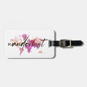 Wanderlust Waterverf Wereldkaart Reizen roze goud Bagagelabel