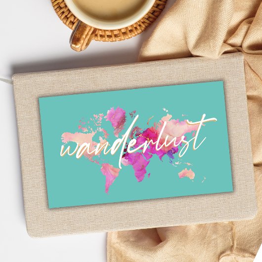 Wanderlust Waterverf Wereldkaart Reizen roze goud Rechthoekige Sticker
