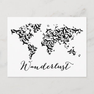 Wanderlust, wereldkaart met vliegende vogels briefkaart