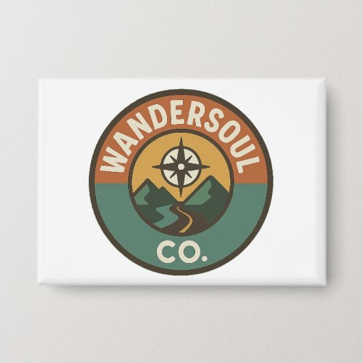 WanderSoul Co. – Retro Reis Logo Knop Button (Voorkant)