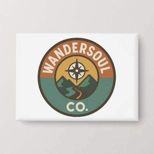WanderSoul Co. – Retro Travel Logo Button (Voorkant)