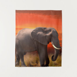 Wandkleed met Afrikaanse olifant en zonsondergang