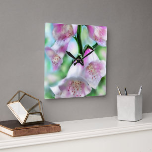 Wandklok Abstract Foxglove pastel kleuren roze Vierkante Klok