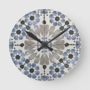 Wandklok - Bloemendesigner Blauwgrijze Replica Ronde Klok