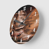 Wandklok Cowboy laarzen schuur hout rustiek land R Ronde Klok (Hoek)