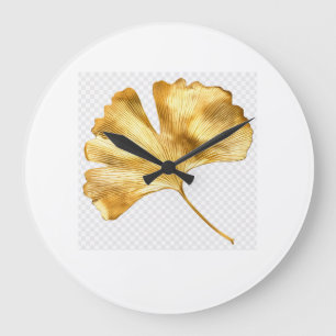 Wandklok Gouden Blad – Botanisch Ontwerp Grote Klok