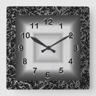 Wandklok Grijs Metaal Look Zwart Zilver Vierkante Klok
