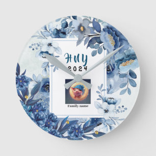 WANDKLOK IN BLAUW EN WIT RONDE KLOK