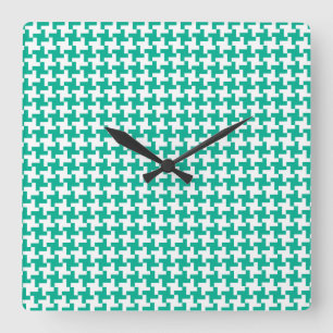 Wandklok in Emerald Green Dogtooth Check Vierkante Klok