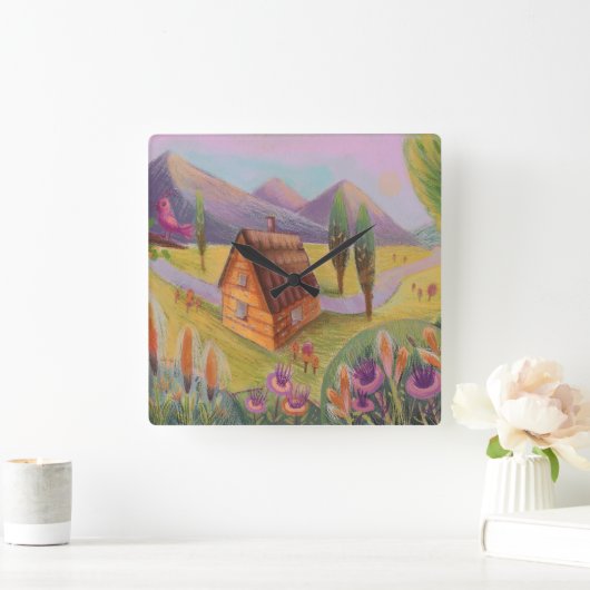 wandklok in het landschap vierkante klok (Huis)
