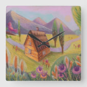wandklok in het landschap vierkante klok (Voorkant)