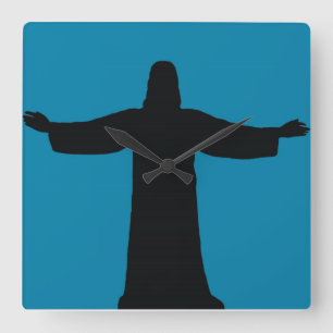Wandklok jesus christ vierkante klok