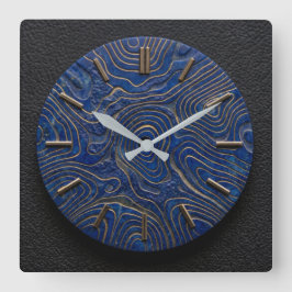Wandklok Lapis Lazuli + Goud Design Stijl Wijzerpl Vierkante Klok