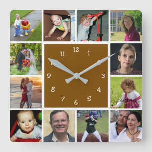Wandklok met 12 persoonlijke foto's vierkante klok