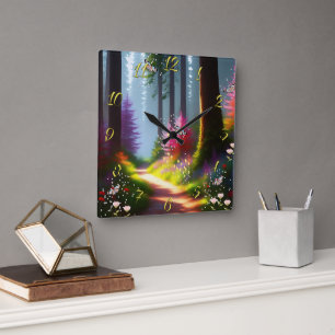 Wandklok met A1-ontwerp voor bos en bloemen Vierkante Klok