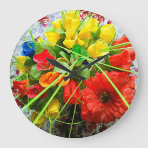 Wandklok met bloemen achtergrond grote klok