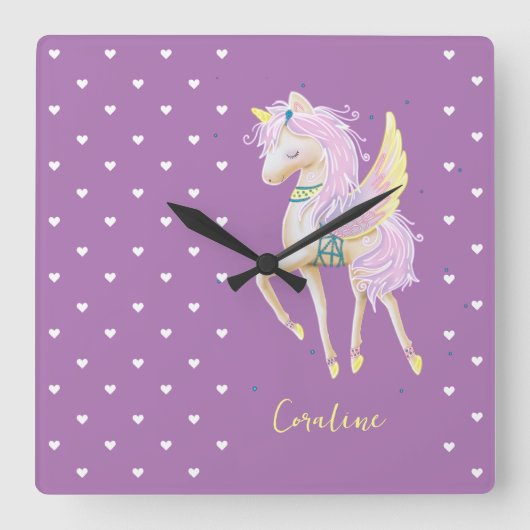 Wandklok met een schattig afbeelding van een eenho vierkante klok (Voorkant)