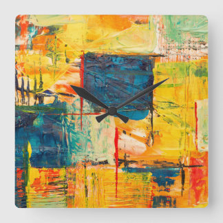 Wandklok met kleurrijk abstract ontwerp vierkante klok