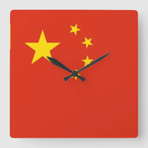 Wandklok met vlag China Vierkante Klok