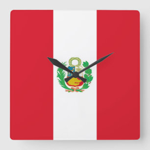 Wandklok met vlag Peru Vierkante Klok