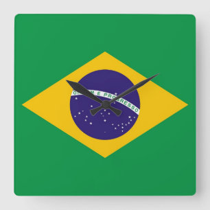 Wandklok met vlag van Brazilië Vierkante Klok