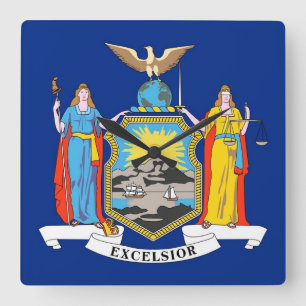 Wandklok met vlag van New York, VS Vierkante Klok
