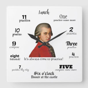 Wandklok - Mozart - Het is altijd tijd om te oefen Vierkante Klok