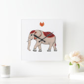 Wandklok Thaise olifant. Vierkante Klok (Huis)