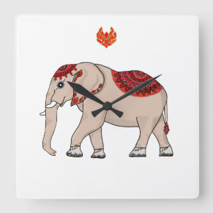 Wandklok Thaise olifant. Vierkante Klok