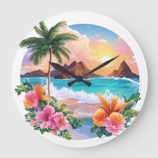 Wandklok: Tropische sereniteit Majestic Palm Tree Grote Klok (Voorkant)