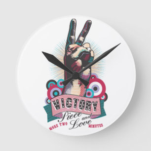 Wandklok – Victory Peace & Love Pop-Art Design Ronde Klok
