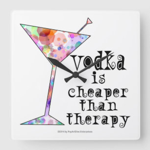 WANDKLok, VODKA IS GOEDKOPER DAN THERAPIE Vierkante Klok