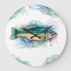 Wandklok - Waterverf serie: Bass Grote Klok