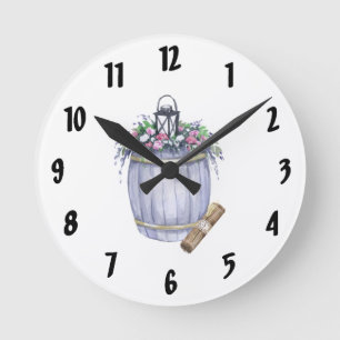 Wandklok Zomer Land Bruiloft Rustieke Watercolo Ronde Klok