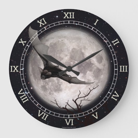 Wandklokken vliegende bat, volle maan, gotisch, va grote klok (Voorkant)