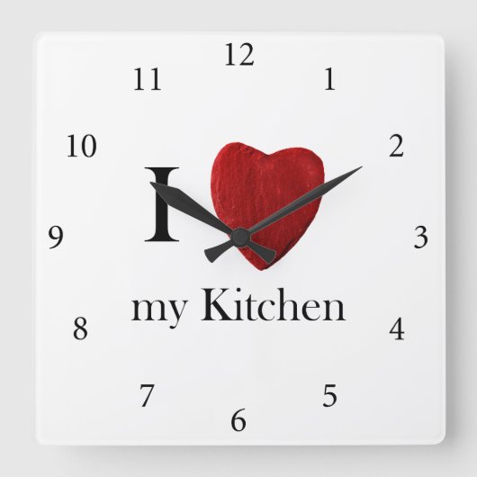 Wanduhr I Love my Kitchen Vierkante Klok (Voorkant)