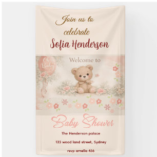 Wangenrood  Beer Zachte waterverf bloemen babyshow Spandoek