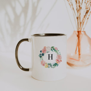 Wangenrood Bloemenkrans Monogram Koffiemok Mok